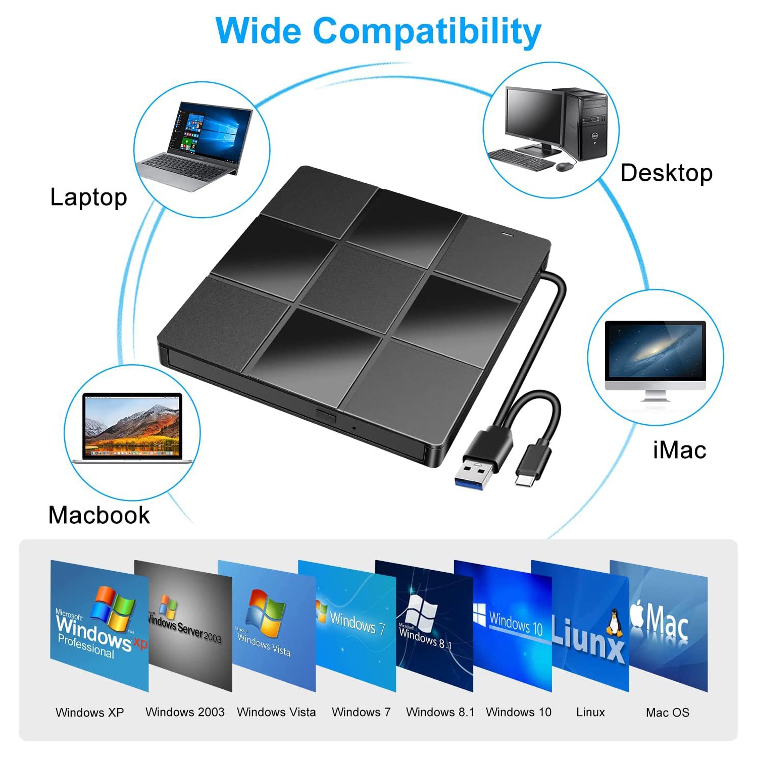 External Optical Drive USB Computer DVD Player Laptop External Burner