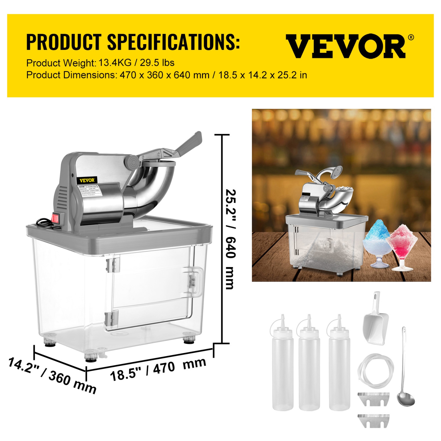 VEVOR 110V Commercial Ice Crusher 440LBS/H, ETL Approved 300W Electric Snow Cone Machine with Dual Blades, Stainless Steel Shaved Ice Machine with