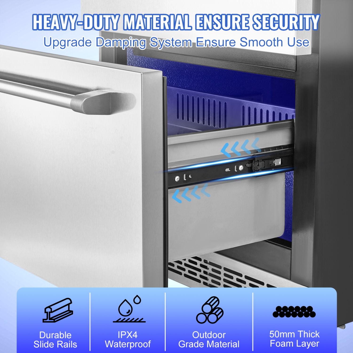 VEVOR 24 inch Undercounter Refrigerator, 2 Drawer Refrigerator with Different Temperature, 4.87 Cu.ft. Capacity, Waterproof Indoor and Outdoor Under