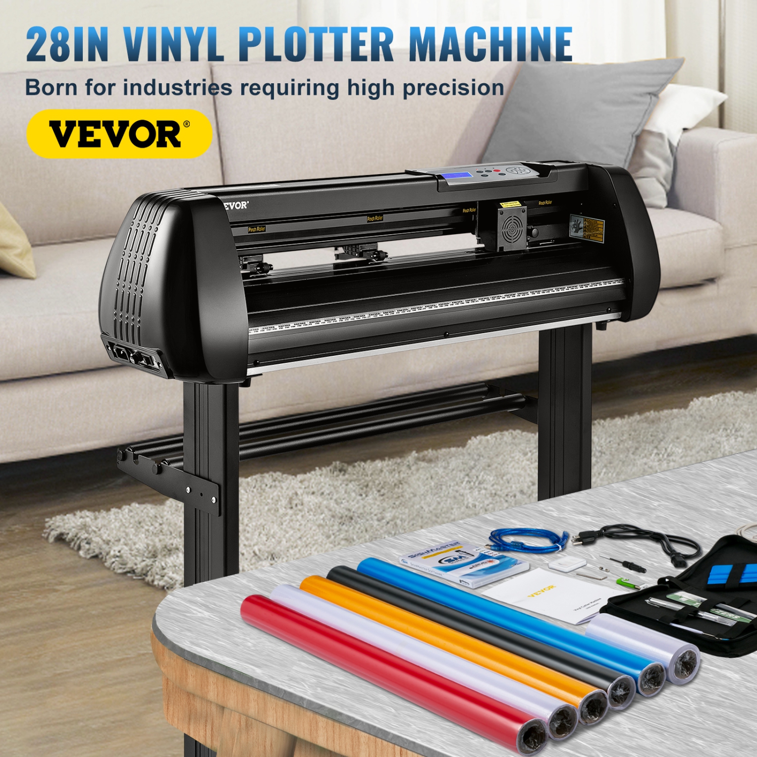 VEVOR 28in Vinyl Cutter Machine, Offline Bluetooth Cutting Plotter Machine, 400in/10m Steel Roller Shaft Adjustable Speed Force, SignMaster Software