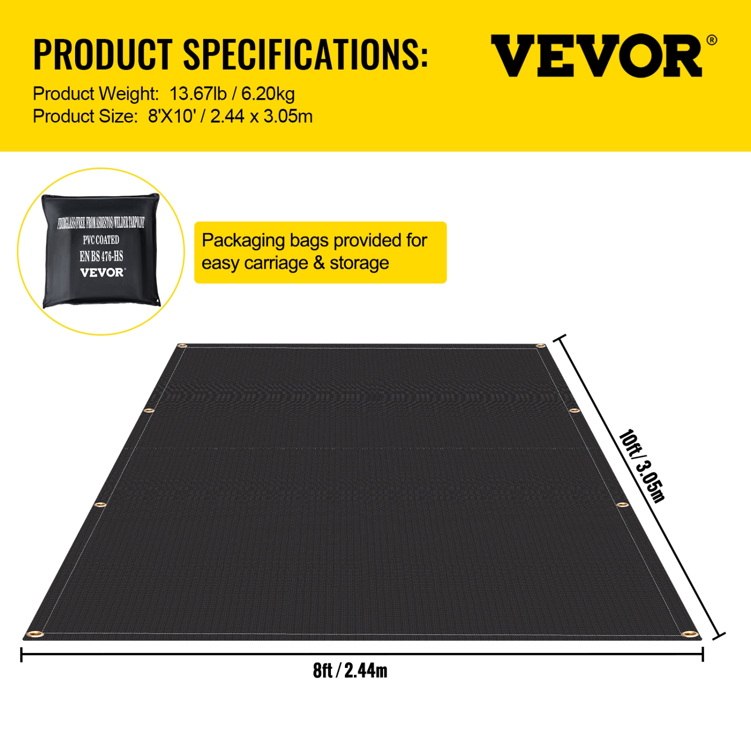 VEVOR 8' x 10' Fire Blankets, 2 Pack,&nbsp;Fire Suppression Blanket, 1022°F Flame Retardant Blanket, Black&nbsp;Fire Blankets, Fiberglass Fire