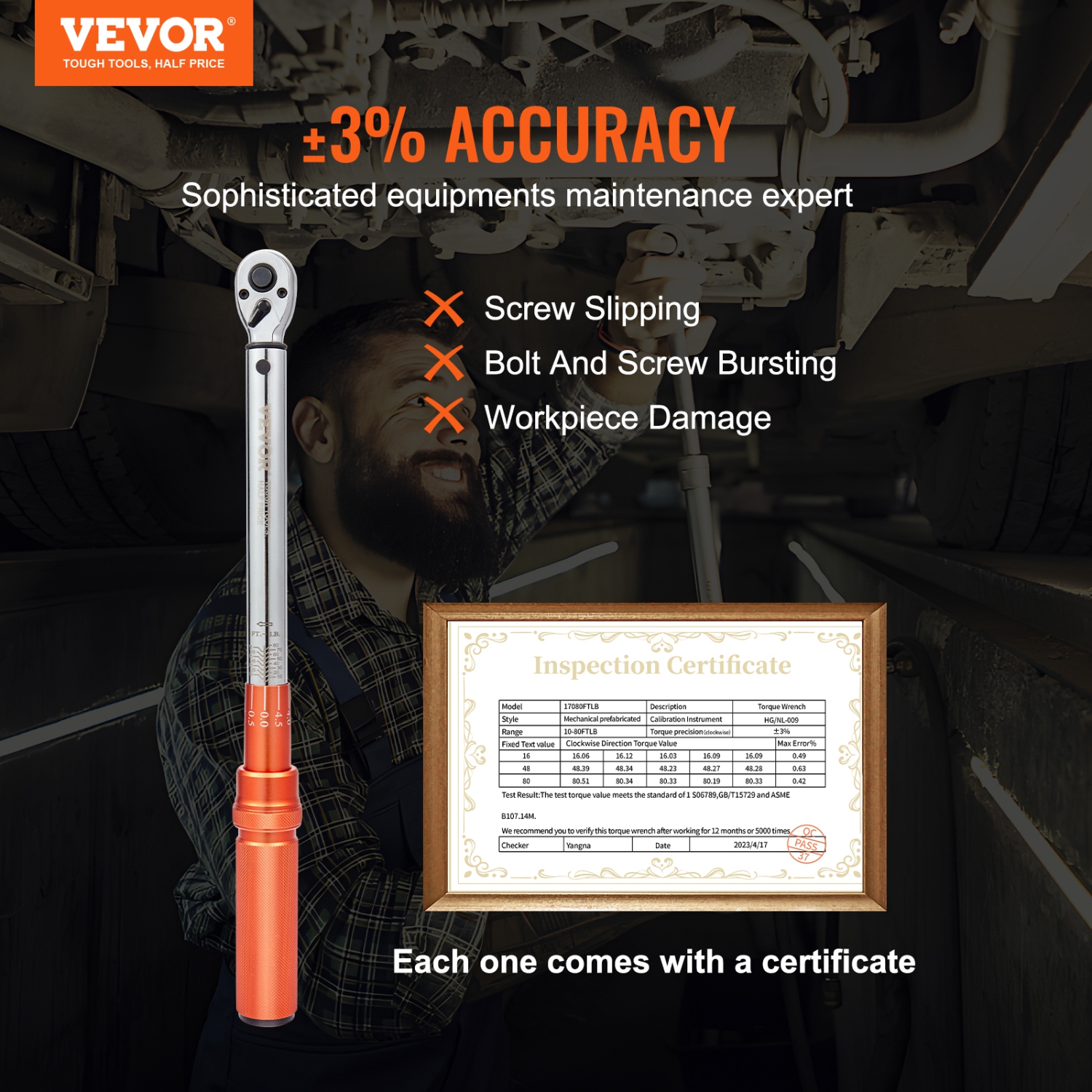 VEVOR 3/8-inch Torque Wrench, Dual-Direction Adjustable Drive Click Torque Wrench 10-80ft.lb/14-110n.m, Mechanical Dual Range Scales Torque Wrench