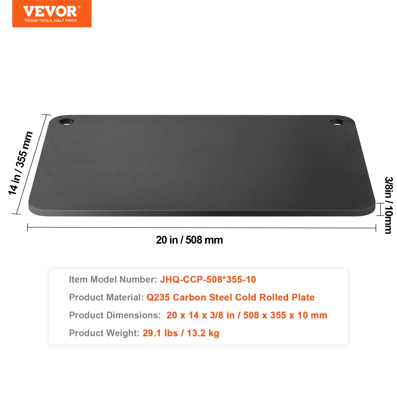 VEVOR 20" x 14" x 3/8" Pizza Steel, Pizza Steel Plate for Oven, Pre-Seasoned Carbon Steel Pizza Baking Stone with 20X Higher Conductivity, Heavy Duty