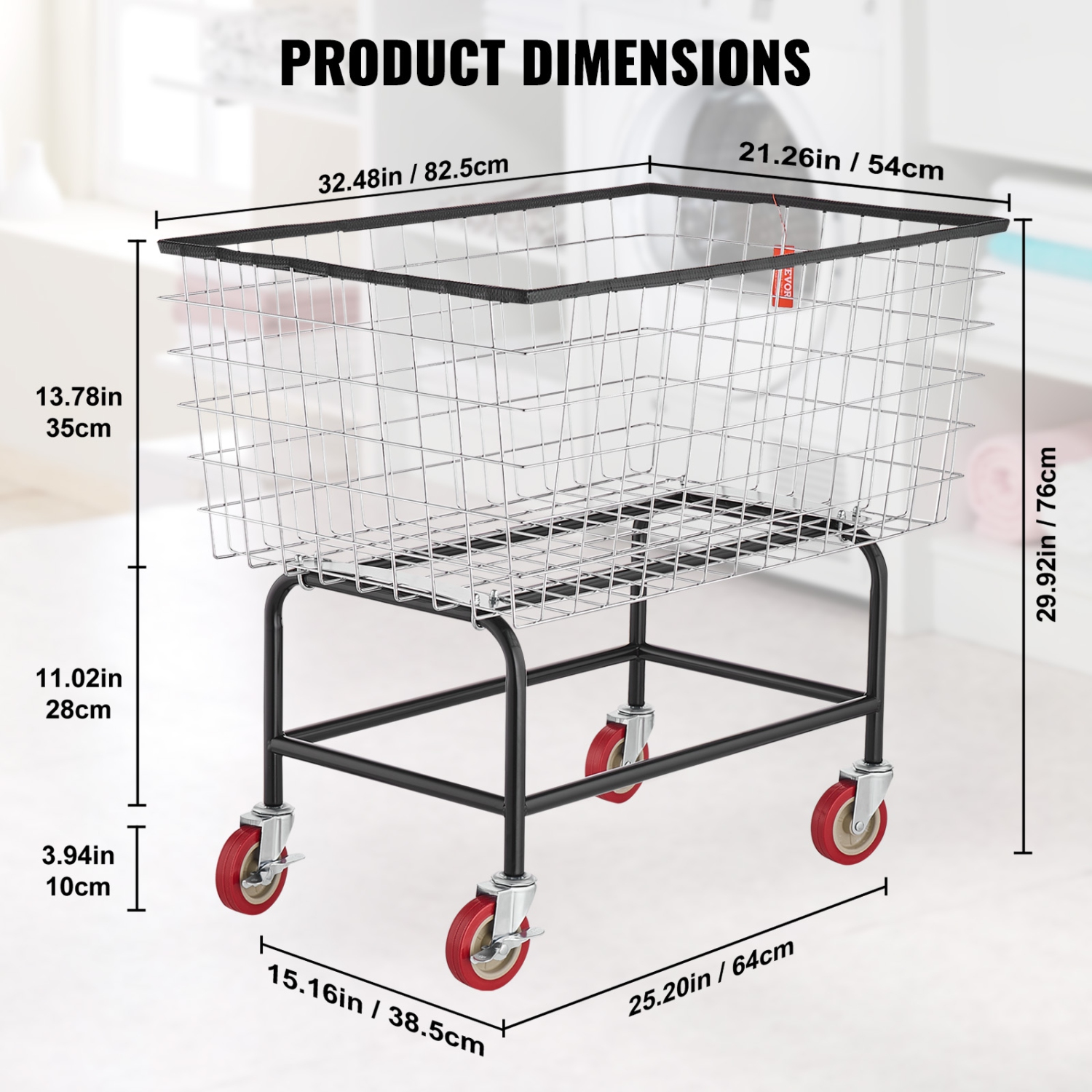 VEVOR 35''x15.7''x22'' Wire Laundry Cart, 4.5 Bushel Wire Laundry Basket with Wheels, Commercial Wire Laundry Basket Cart, Steel Frame with Chrome