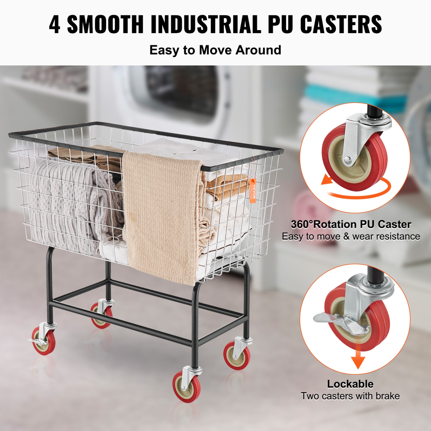 VEVOR 35''x15.7''x22'' Wire Laundry Cart, 4.5 Bushel Wire Laundry Basket with Wheels, Commercial Wire Laundry Basket Cart, Steel Frame with Chrome