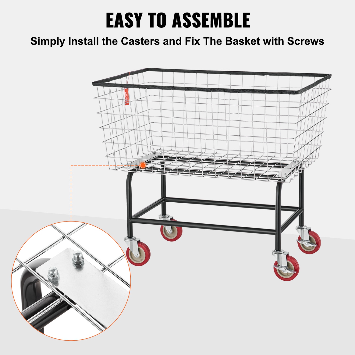 VEVOR 35''x15.7''x22'' Wire Laundry Cart, 4.5 Bushel Wire Laundry Basket with Wheels, Commercial Wire Laundry Basket Cart, Steel Frame with Chrome