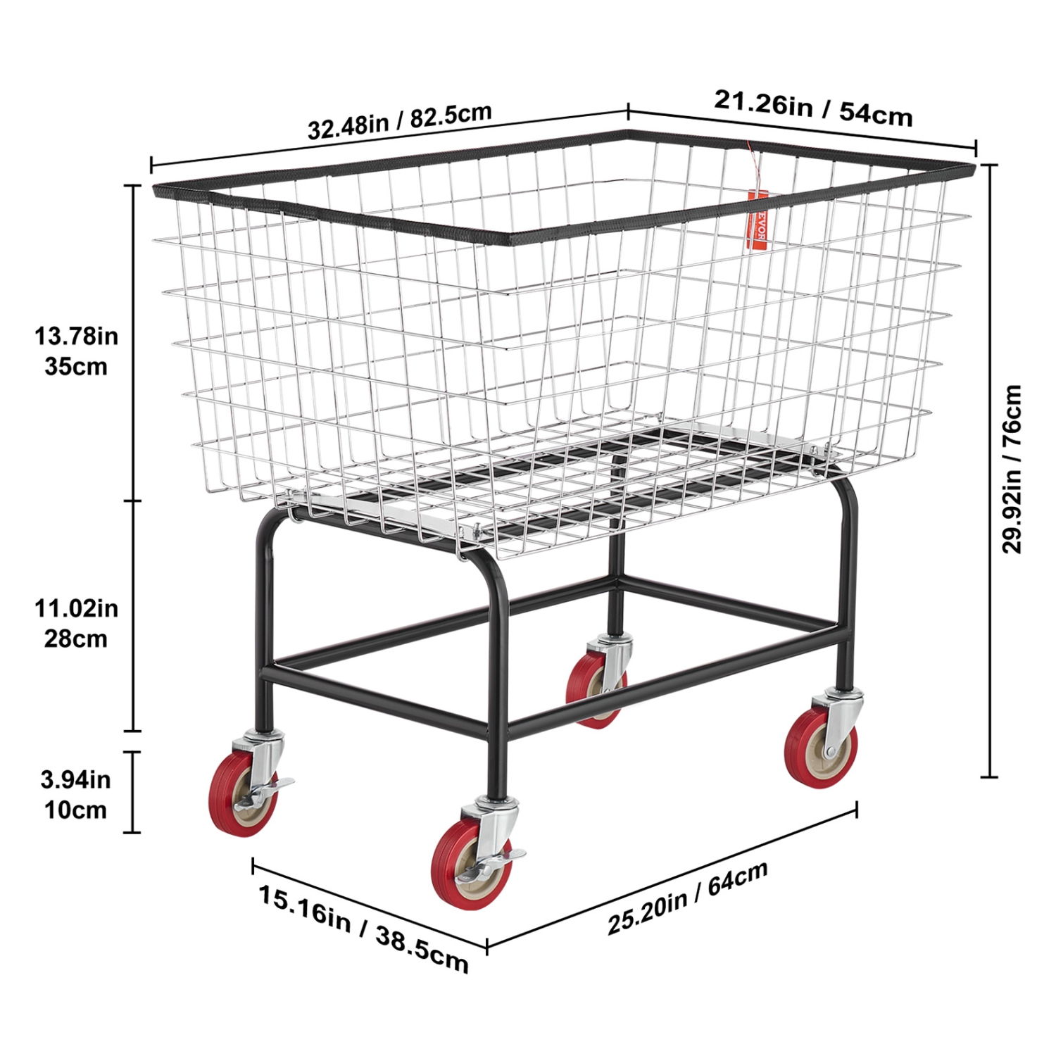 VEVOR 35''x15.7''x22'' Wire Laundry Cart, 4.5 Bushel Wire Laundry Basket with Wheels, Commercial Wire Laundry Basket Cart, Steel Frame with Chrome