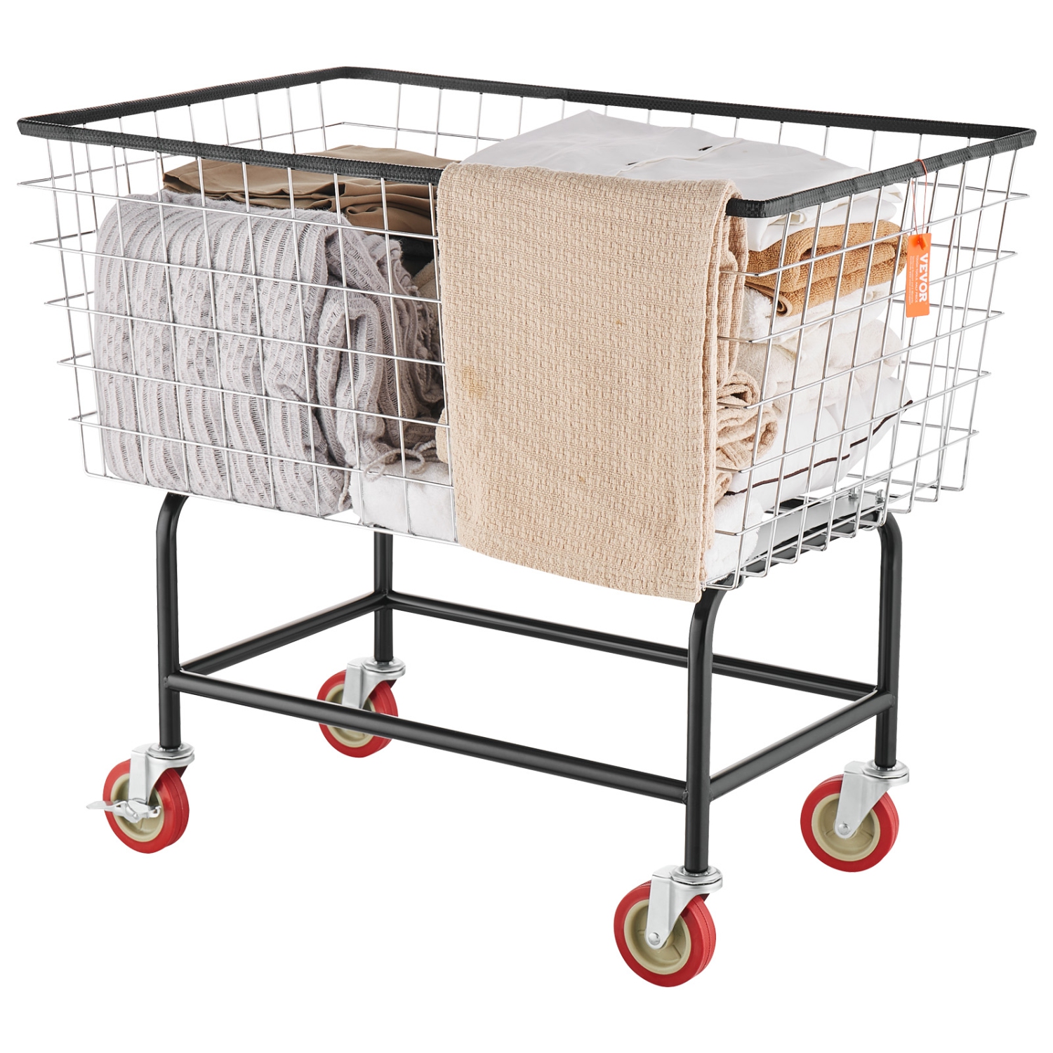 VEVOR 35''x15.7''x22'' Wire Laundry Cart, 4.5 Bushel Wire Laundry Basket with Wheels, Commercial Wire Laundry Basket Cart, Steel Frame with Chrome