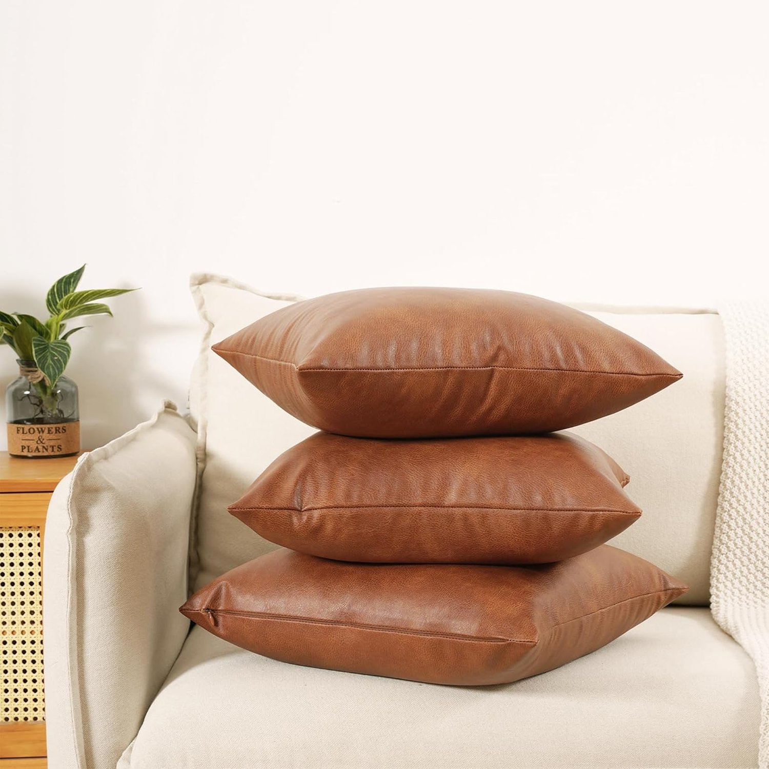 Paquet de 2 taies d'oreiller en cuir brun 45 45&nbsp;cm