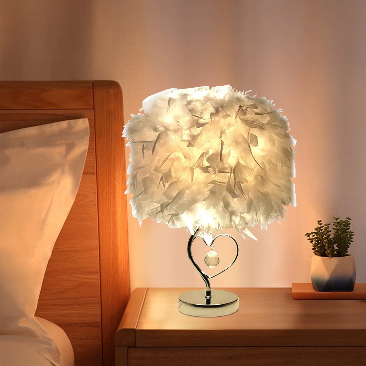 Feather Crystal Table Lamp, Bedroom Decorative Lamp, Bedroom Bedside Table Lamp With Remote Control