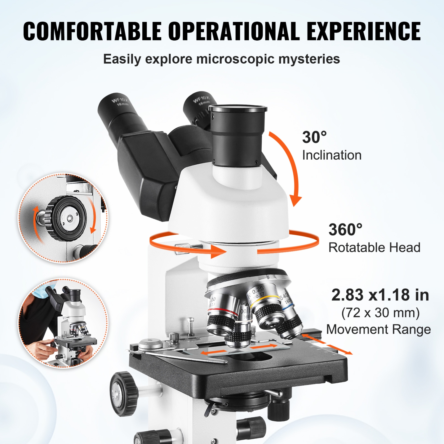 VEVOR 40X-5000X Compound Trinocular Microscope, Trinocular Compound Lab Microscope with Two-Layer Mechanical Stage, External Interface, LED