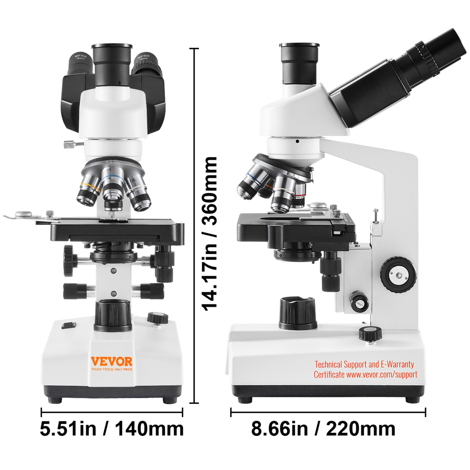 VEVOR 40X-5000X Compound Trinocular Microscope, Trinocular Compound Lab Microscope with Two-Layer Mechanical Stage, External Interface, LED