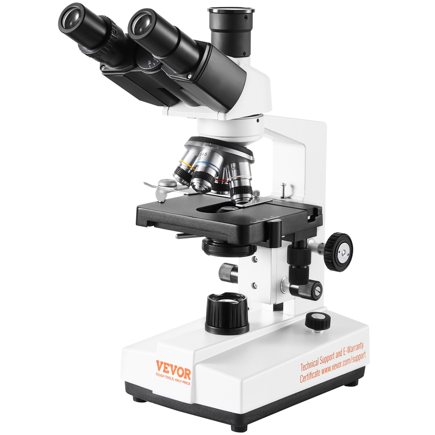 VEVOR 40X-5000X Compound Trinocular Microscope, Trinocular Compound Lab Microscope with Two-Layer Mechanical Stage, External Interface, LED
