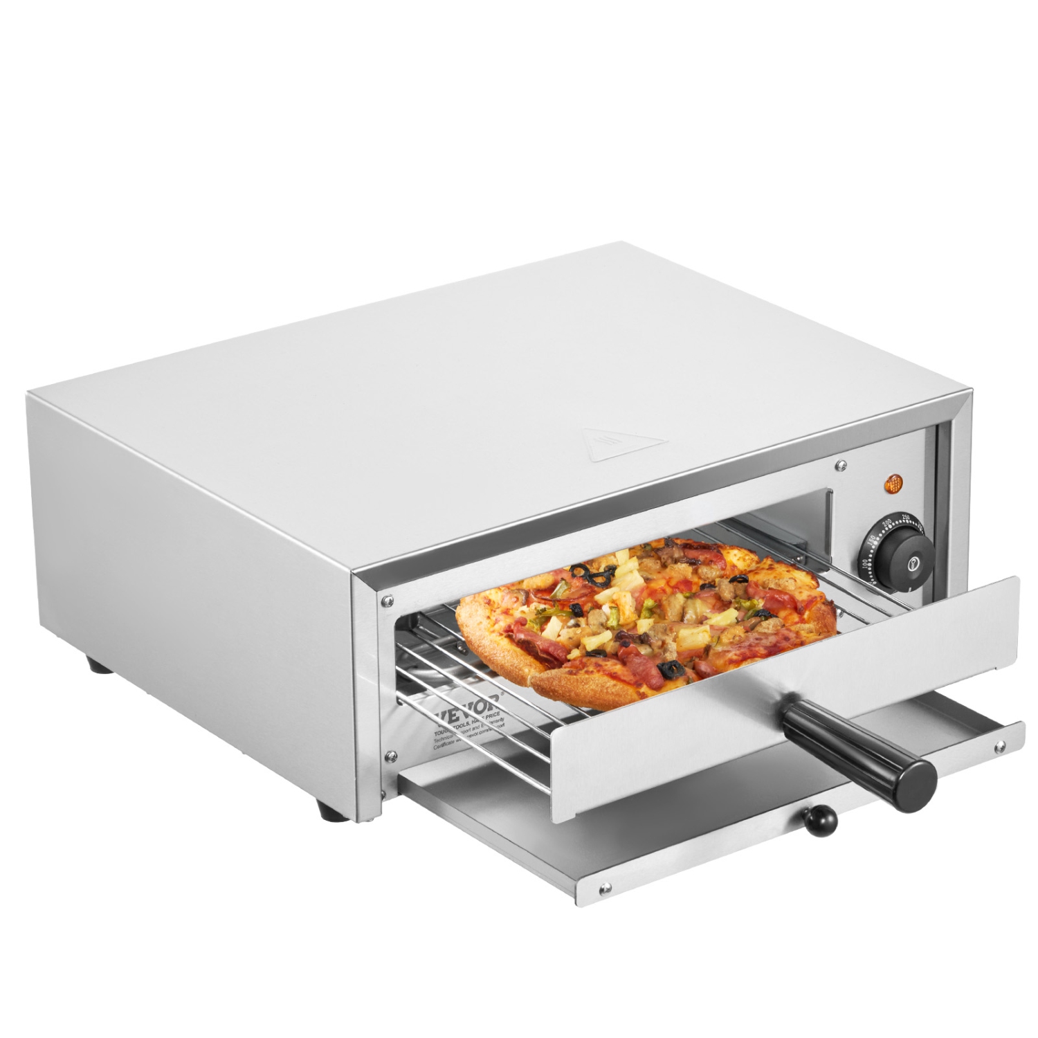 VEVOR 12-inch Countertop Electric Pizza Oven, 1500W, 122-662℉ Temp Range, Stainless Steel Construction and Easy-to-Clean Crumb Tray, Suitable for