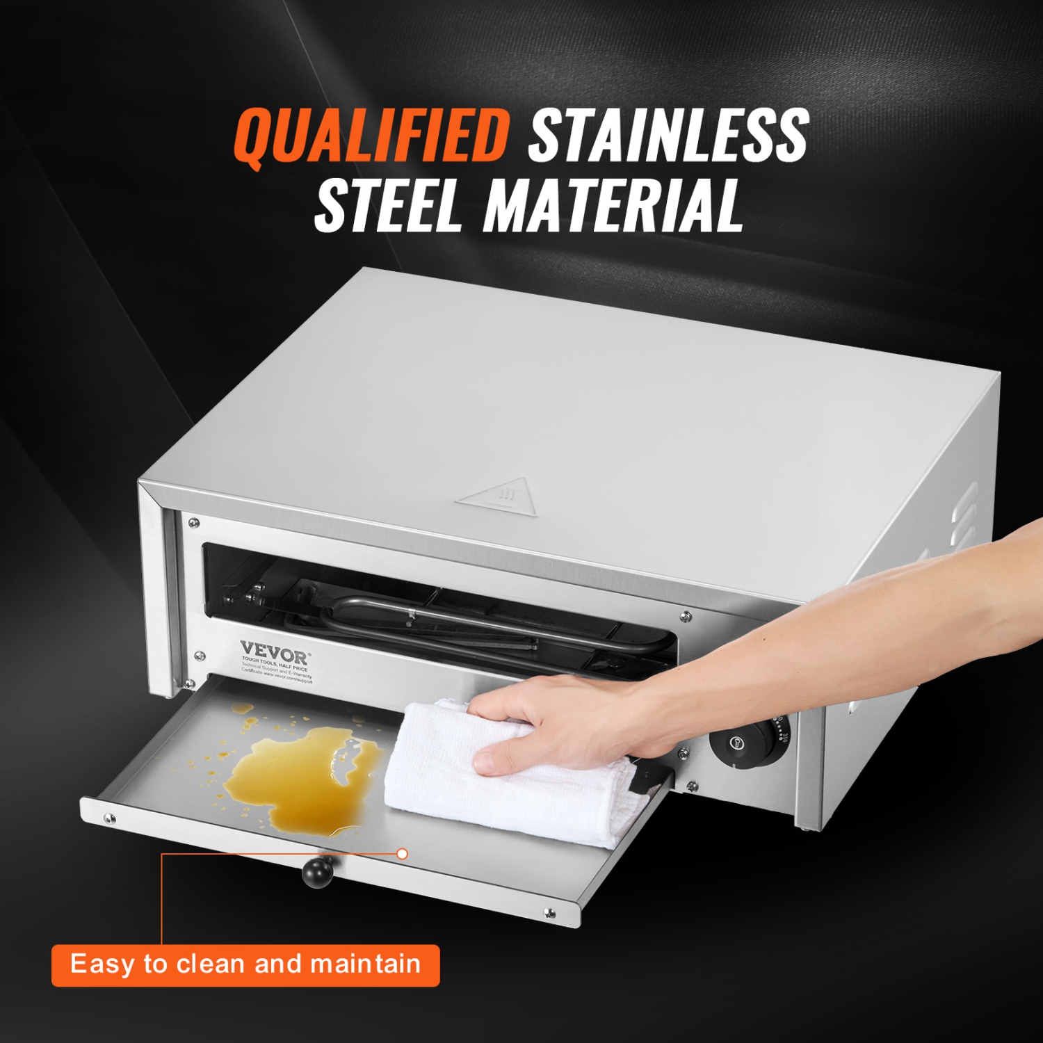 VEVOR 12-inch Countertop Electric Pizza Oven, 1500W, 122-662℉ Temp Range, Stainless Steel Construction and Easy-to-Clean Crumb Tray, Suitable for