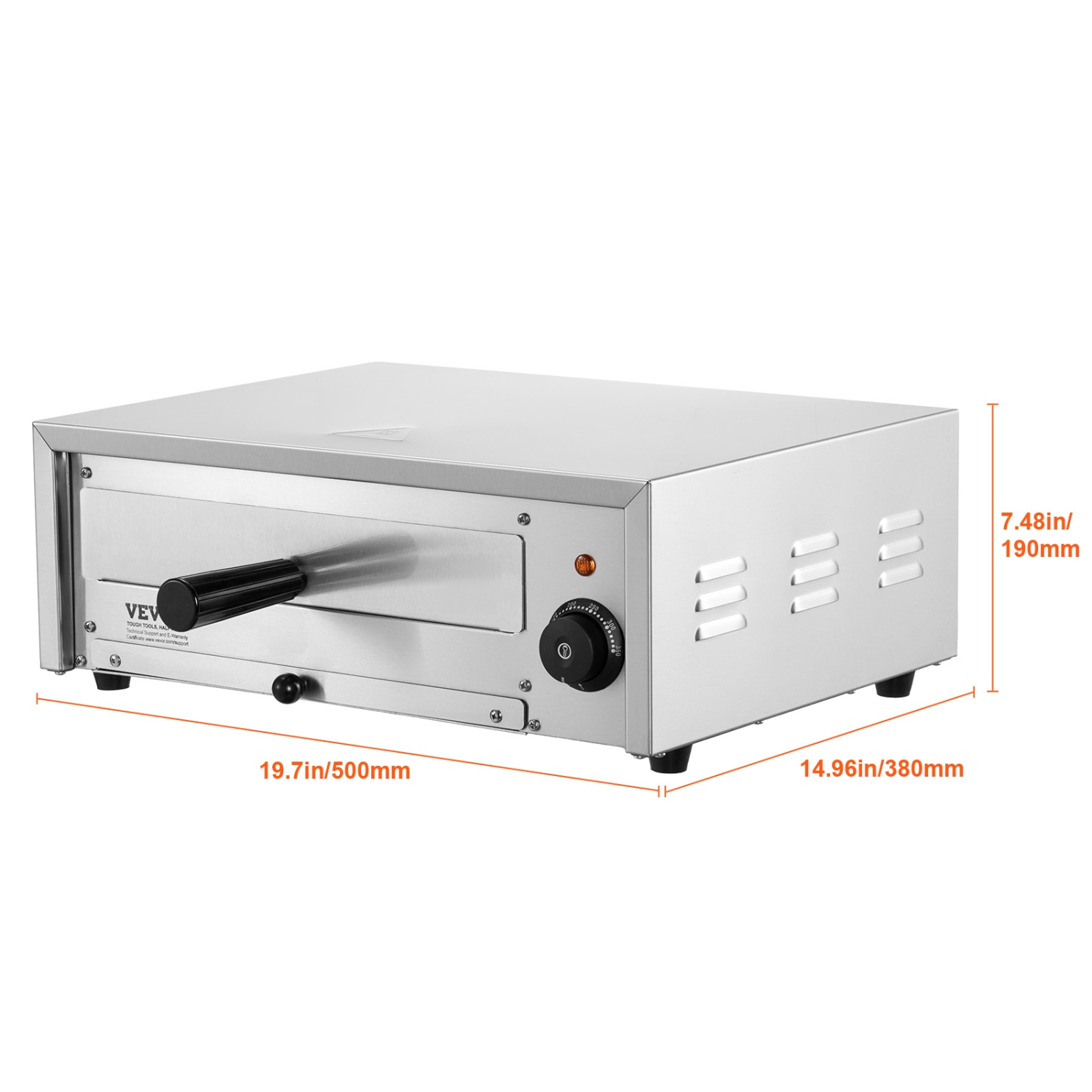 VEVOR 12-inch Countertop Electric Pizza Oven, 1500W, 122-662℉ Temp Range, Stainless Steel Construction and Easy-to-Clean Crumb Tray, Suitable for
