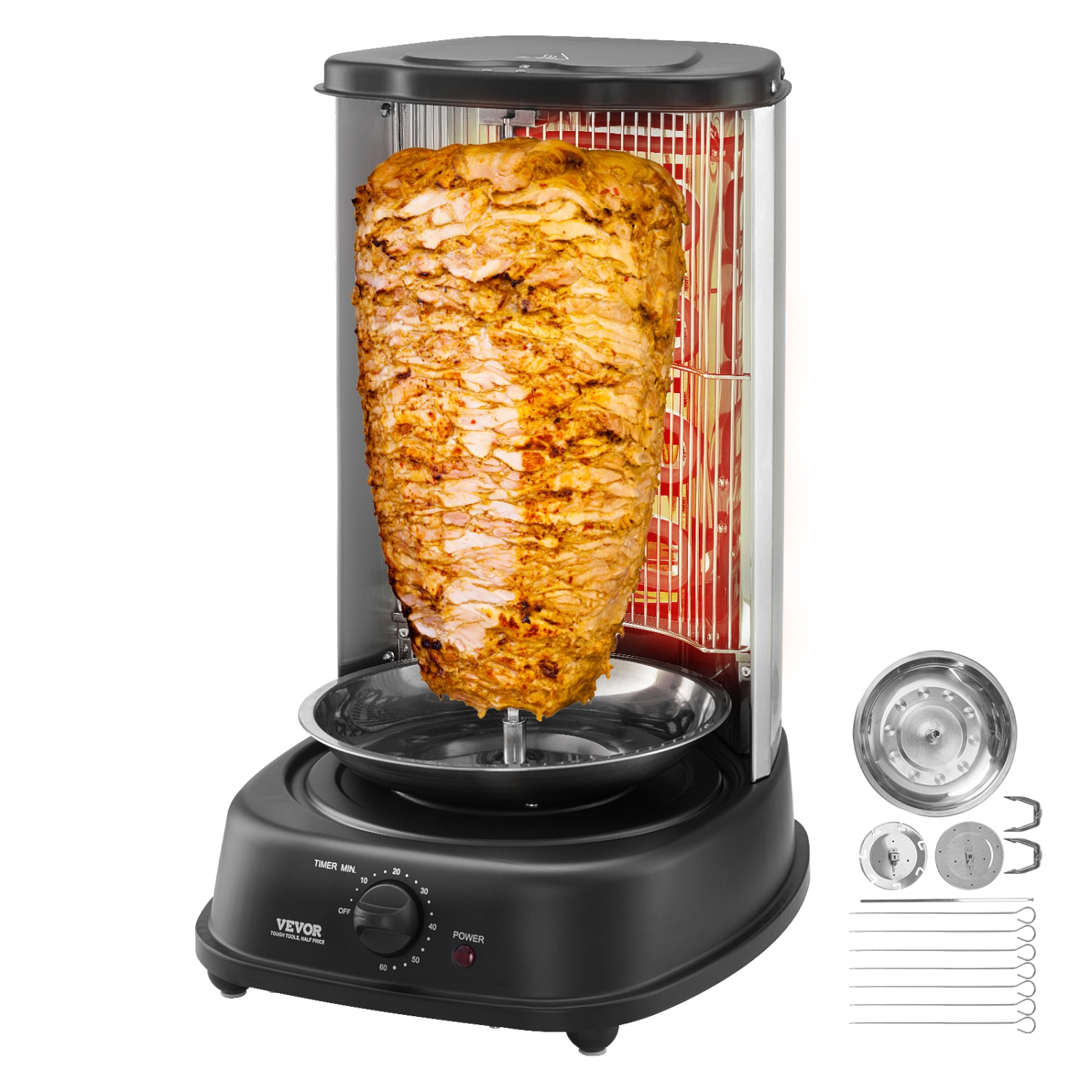 VEVOR Shawarma Grill Machine, Vertical Chicken Shawarma Cooker Machine Countertop, Electric Stainless Steel Broiler Gyro Rotisserie Oven Doner Kebab