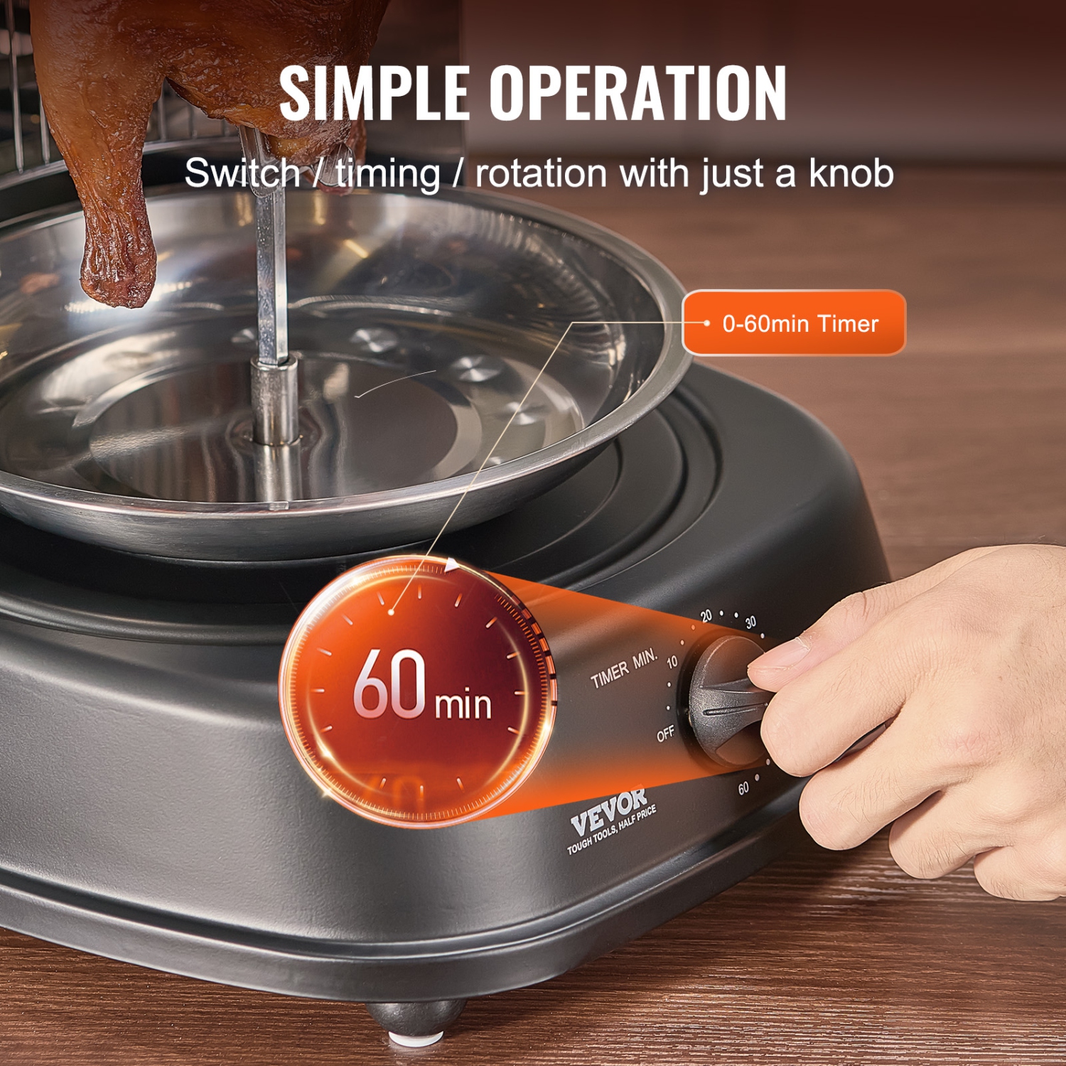 VEVOR Shawarma Grill Machine, Vertical Chicken Shawarma Cooker Machine Countertop, Electric Stainless Steel Broiler Gyro Rotisserie Oven Doner Kebab