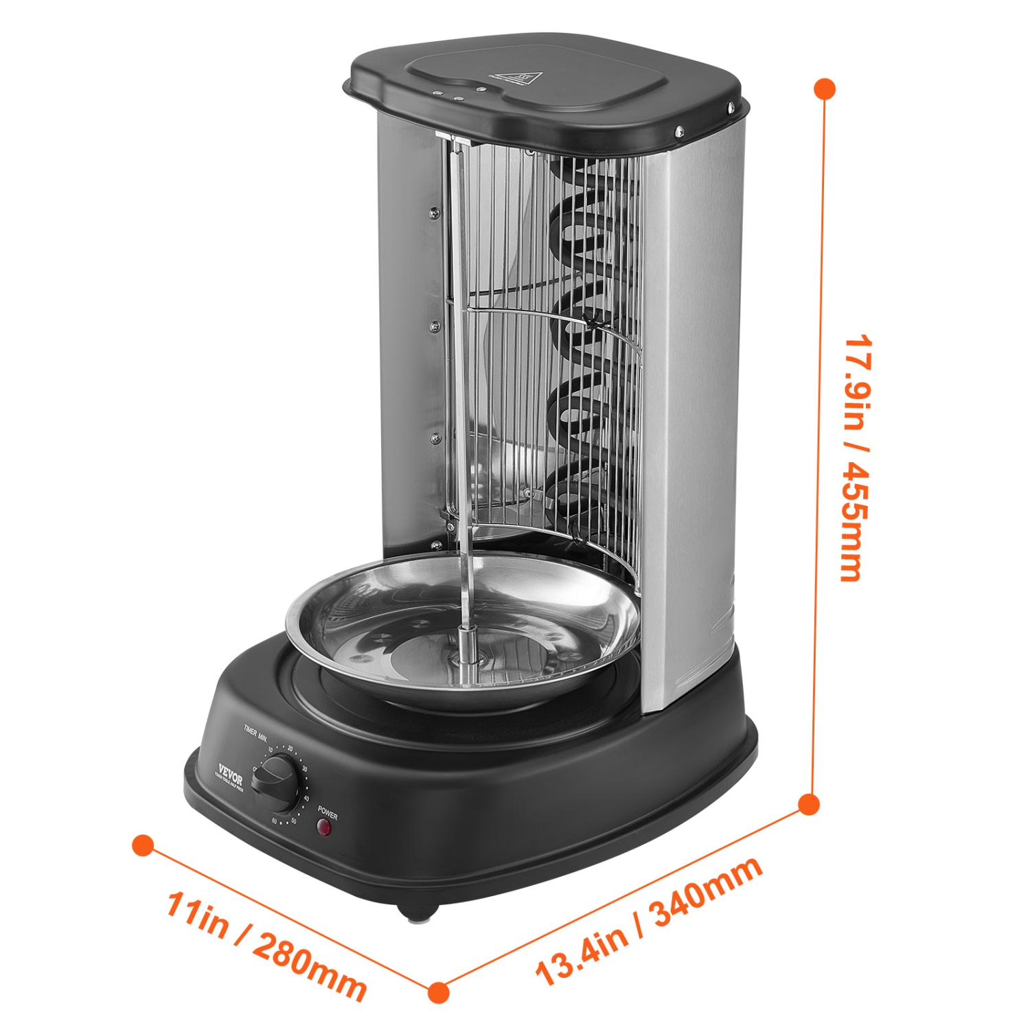 VEVOR Shawarma Grill Machine, Vertical Chicken Shawarma Cooker Machine Countertop, Electric Stainless Steel Broiler Gyro Rotisserie Oven Doner Kebab
