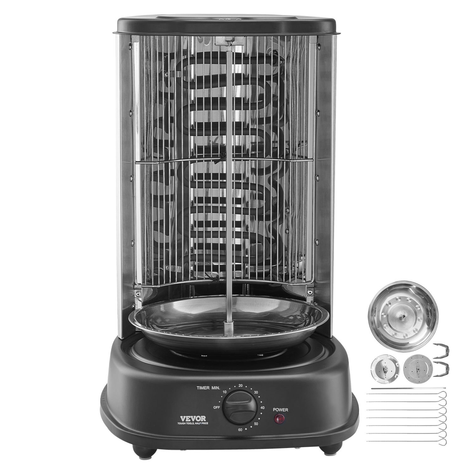 VEVOR Shawarma Grill Machine, Vertical Chicken Shawarma Cooker Machine Countertop, Electric Stainless Steel Broiler Gyro Rotisserie Oven Doner Kebab