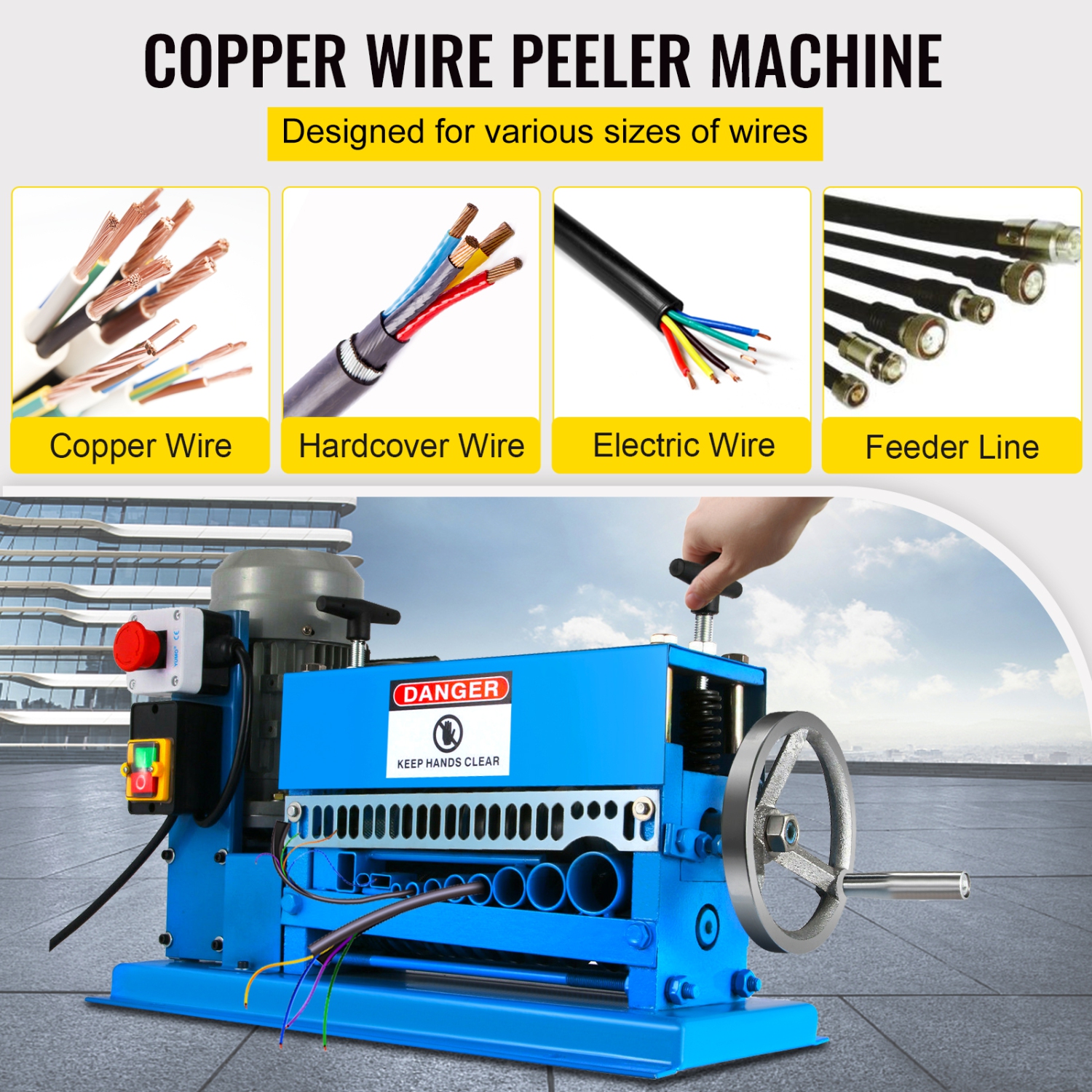 VEVOR 0.06 inch -1.5 inch Wire Stripping Machine DA ,Wire Stripper Machine 11 Channels 10 Blades, Automatic Wire Stripping Tool with Manual Hand