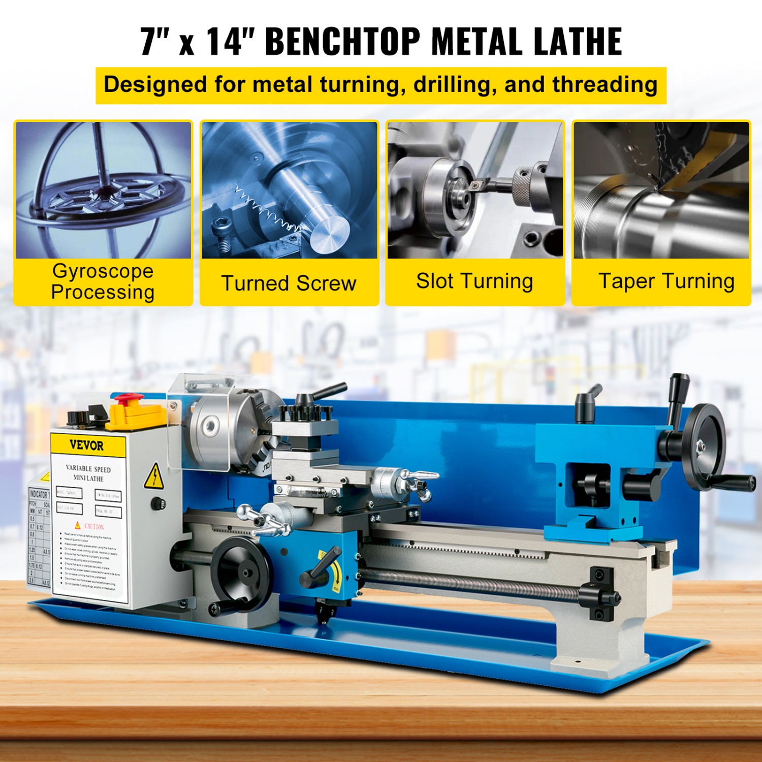 VEVOR 7'' x 14'' Metal Lathe , Mini Metal Lathe 0-2500 RPM Variable Speed,Mini Lathe with 4" 3-jaw Chuck,Bench Top Metal Lathe, Benchtop Lathe, for