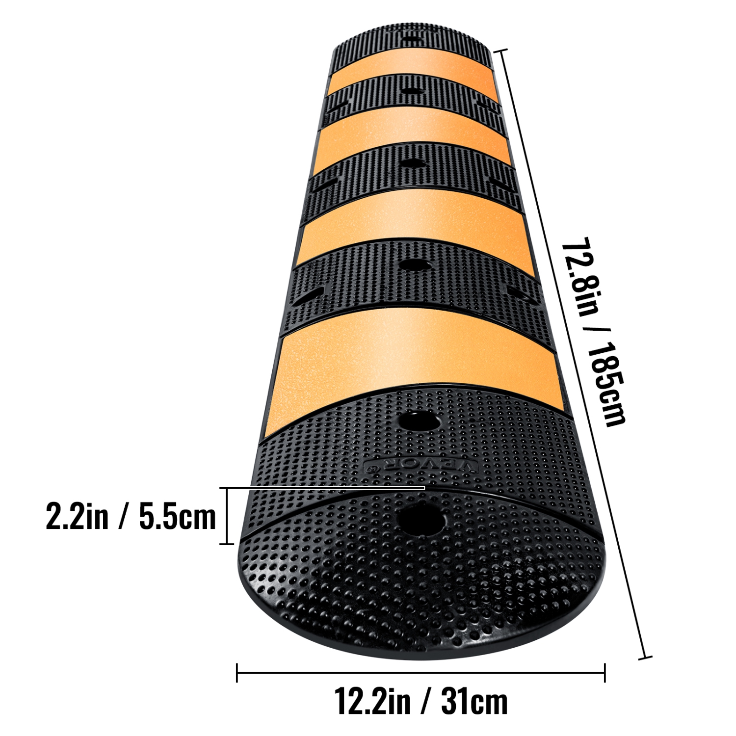 VEVOR 72" Length Rubber Traffic Calming Device,Single Unit with Dual Channels,Modular Design Supports 22000 LBS,Dimensions 72.8 x 12.2 x 2.2, for