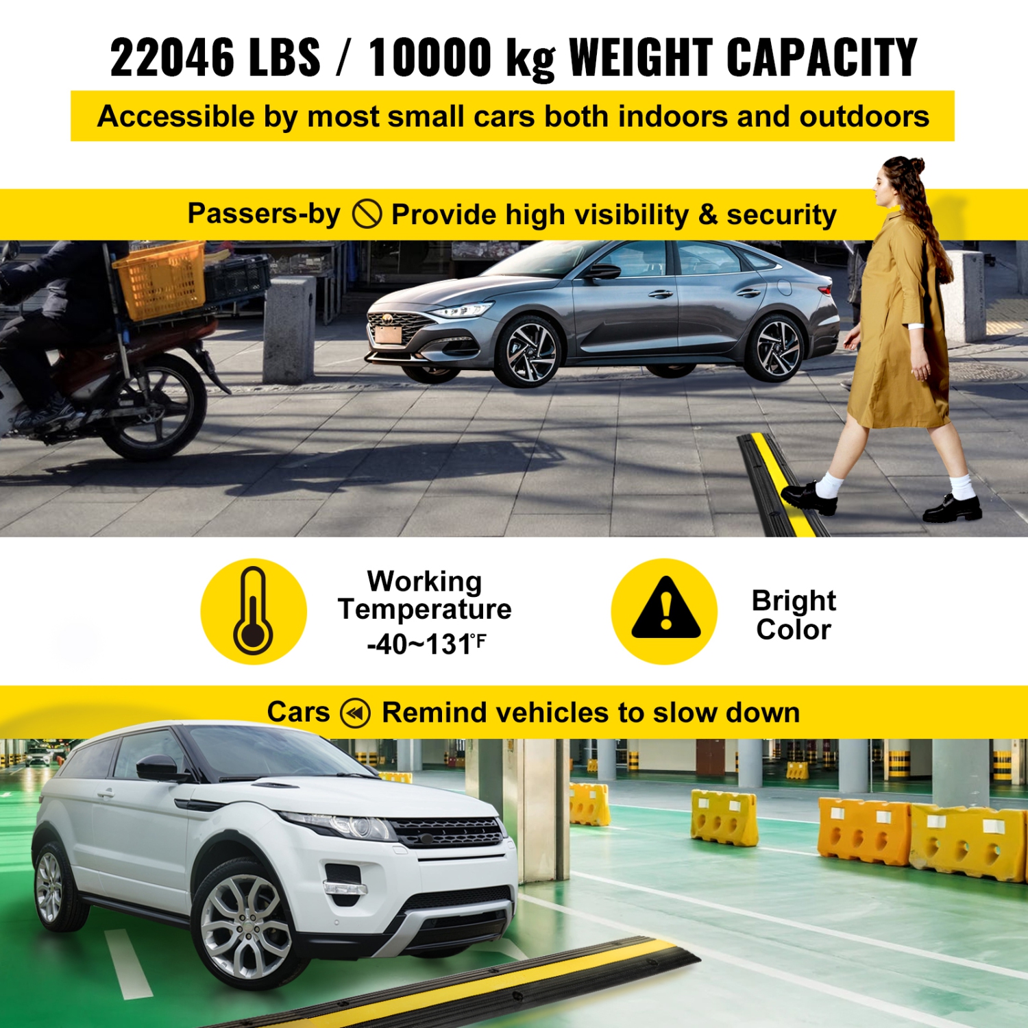 VEVOR 4 Pack of 1-Channel Rubber Cable Protector Ramps Heavy Duty 22046Lbs Load Capacity Cable Wire Cord Cover Ramp Speed Bump Driveway Hose Cable