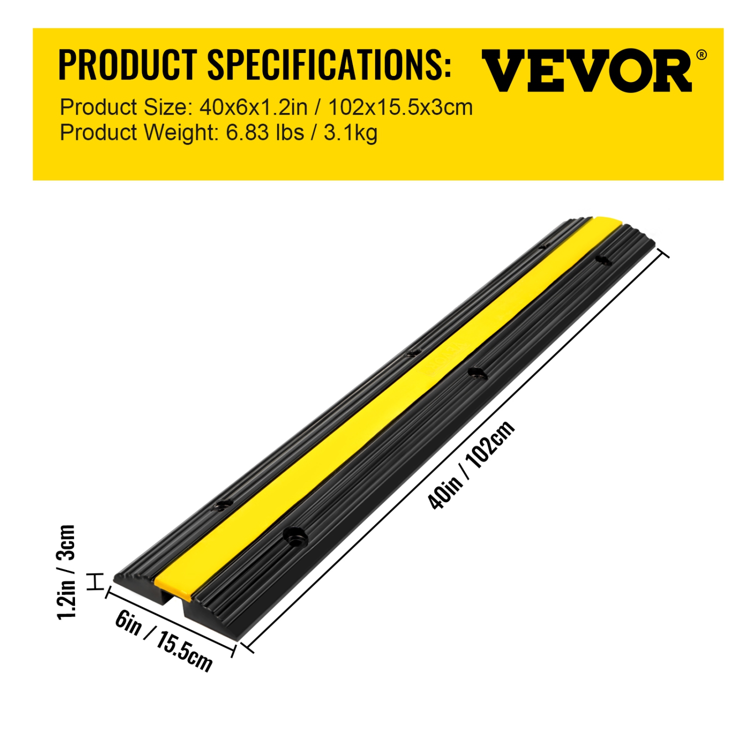 VEVOR 4 Pack of 1-Channel Rubber Cable Protector Ramps Heavy Duty 22046Lbs Load Capacity Cable Wire Cord Cover Ramp Speed Bump Driveway Hose Cable