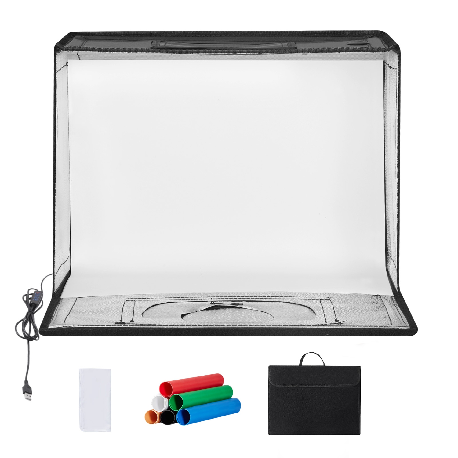 VEVOR 12" x 12" Photo Studio Light Box, 3000-5600K Adjustable 3 Color Temperatures Professional Shooting Tent Kit with 120 LED 6 Backdrops Soft Light