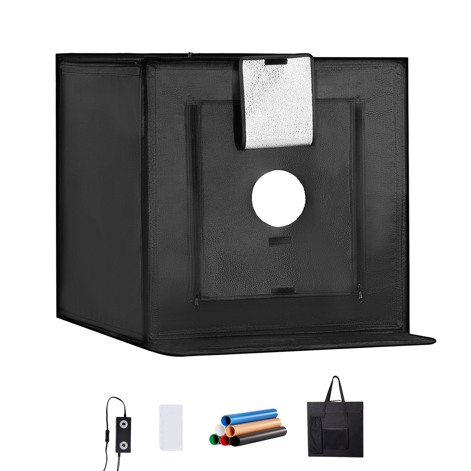 VEVOR 20" x 20" Photo Studio Light Box, 3000-5600K Adjustable 3 Color Temperatures Shooting Tent Kit with 160 LED 6 Backdrops Power Adapter Soft