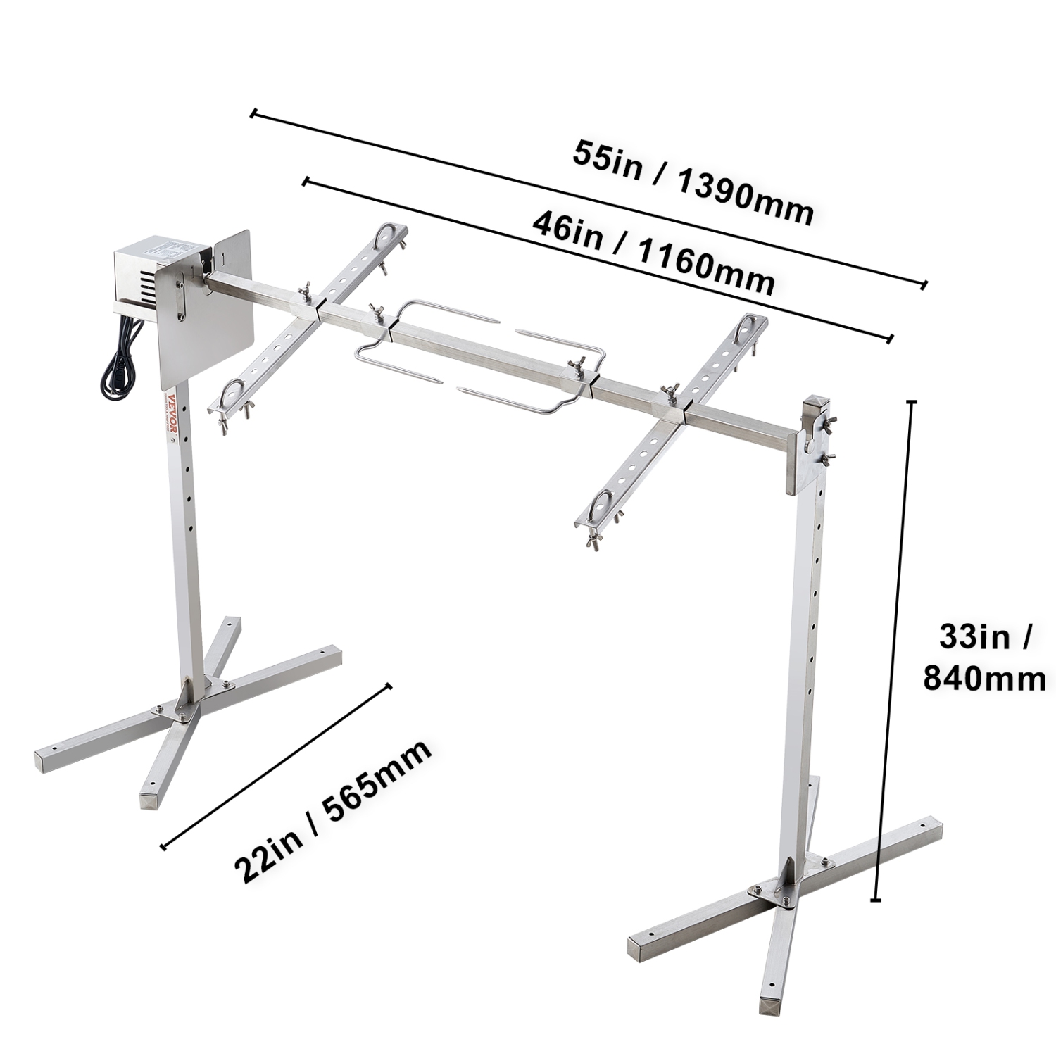 VEVOR 46 Inch Electric BBQ Rotisserie Grill Kit, 132 lbs, Automatic 52W Motor Height Adjustable Universal Roaster Stand, Stainless Steel Grilling