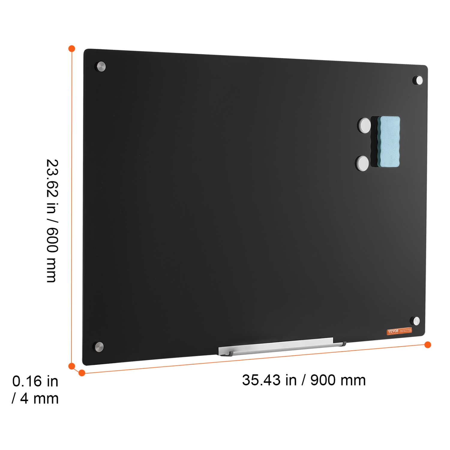 VEVOR 36"x24" Magnetic Glass Whiteboard, Dry Erase Board, Wall-Mounted Large White Glassboard Frameless, with Marker Tray, an Eraser and 2 Markers,