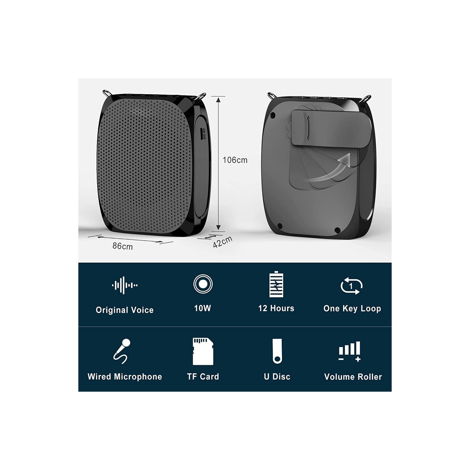 Mini Voice Amplifier with Wired Microphone Headset and Waistband for Teachers , Supports MP3 Format Audio for Speech, Class, Training,Tour Guide