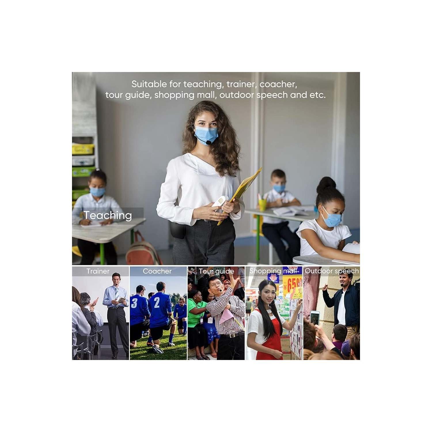 Mini Voice Amplifier with Wired Microphone Headset and Waistband for Teachers , Supports MP3 Format Audio for Speech, Class, Training,Tour Guide