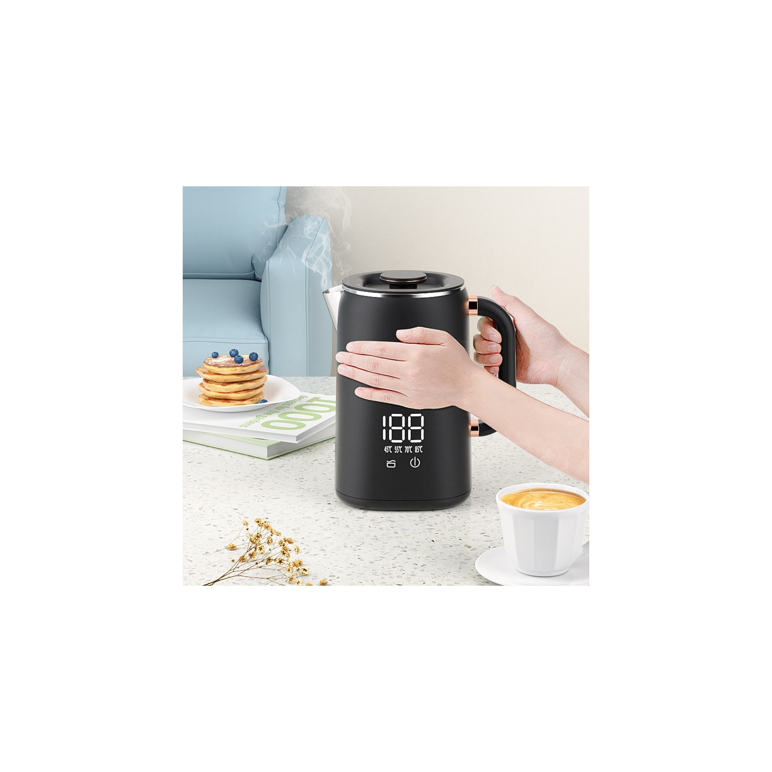 1.7L Large-capacity Digital Display Electric Kettle Multi-speed Temperature Control Kettle Water Boiler-Black