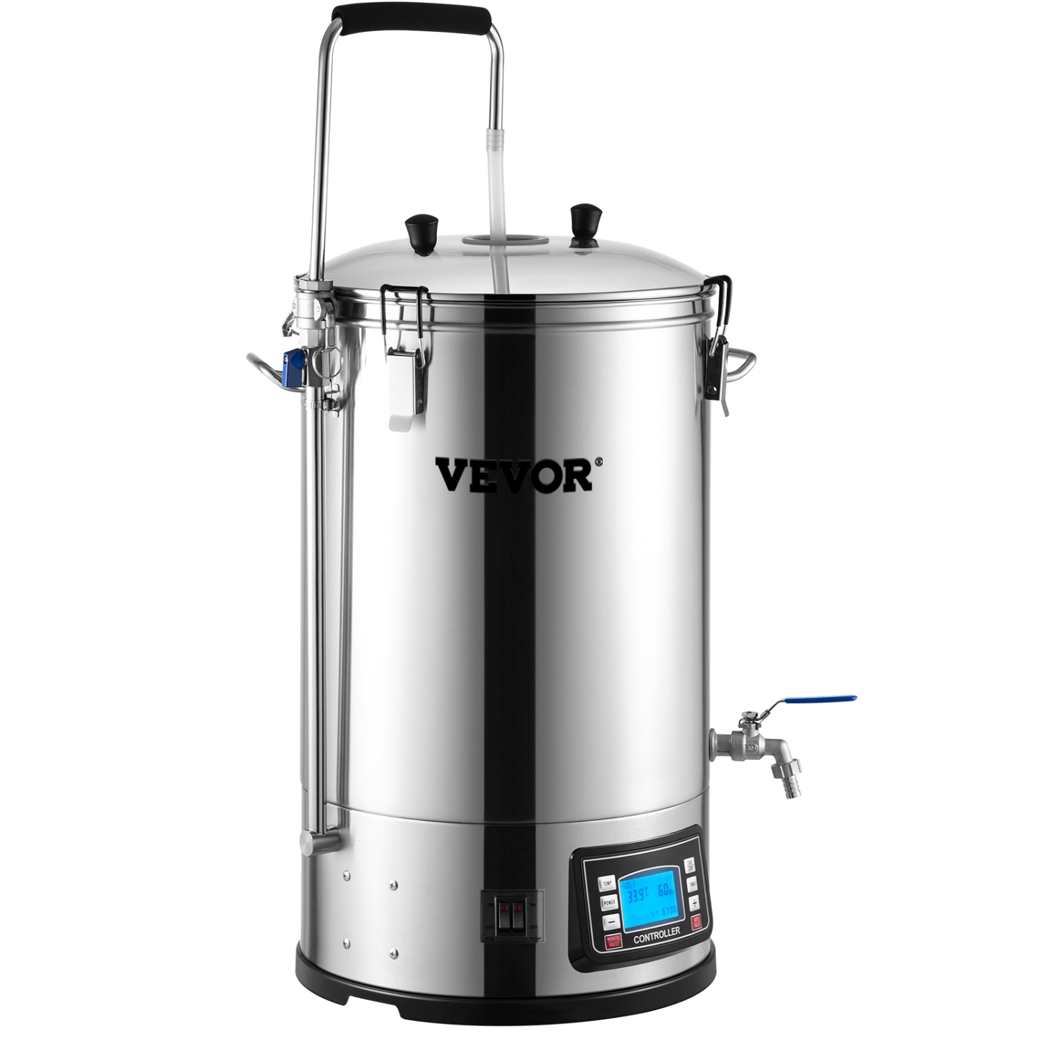 VEVOR 9.2 Gal/35 L Electric Brewing System, Home Beer Brewer with Pump, Mash Boil Device with Panel, Auto/Manual Mode 100-1800W Power 25-100℃ Temp