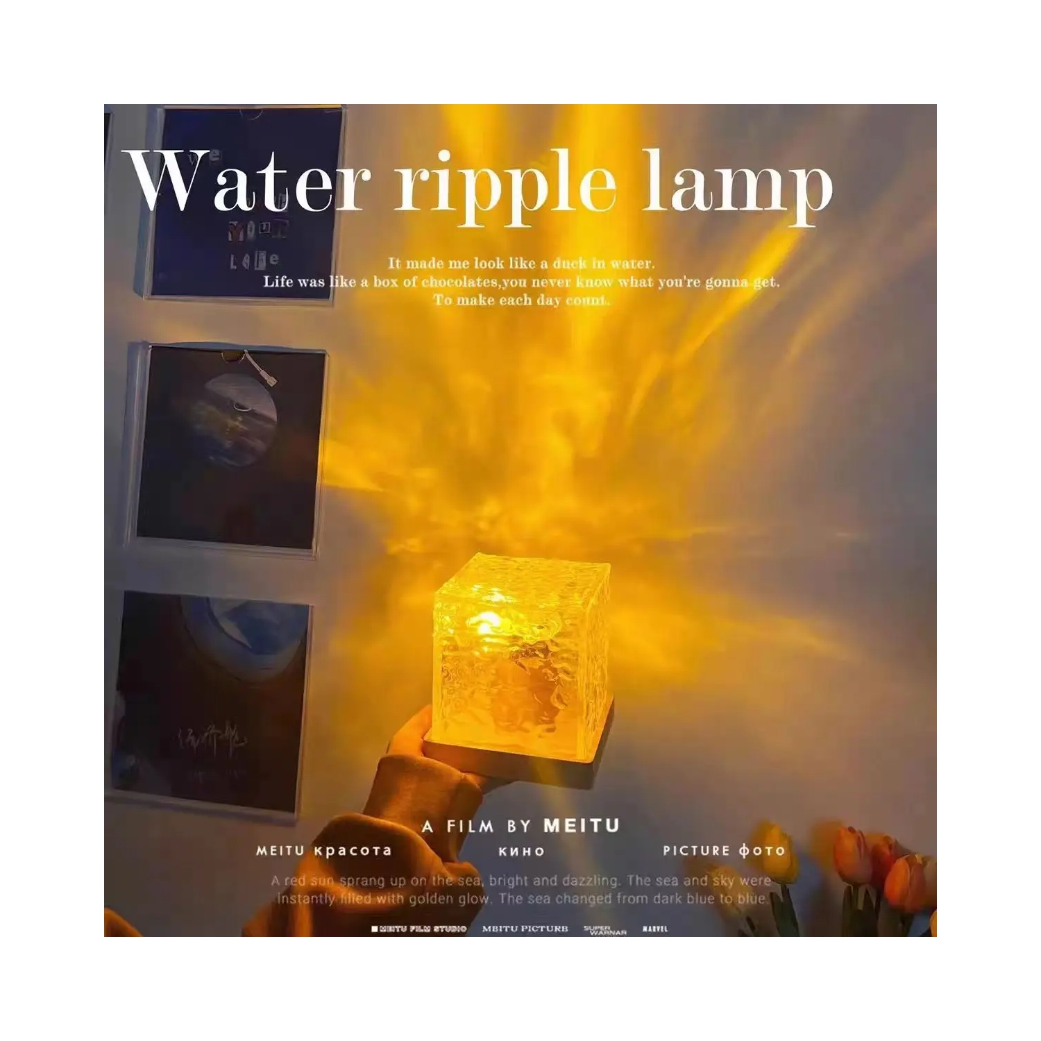 Lampe de projecteur Ocean Wave, lampe cubique et télécommande d'application, éclairage ambiant romantique à ondulation d'eau 3D pour la relaxation de