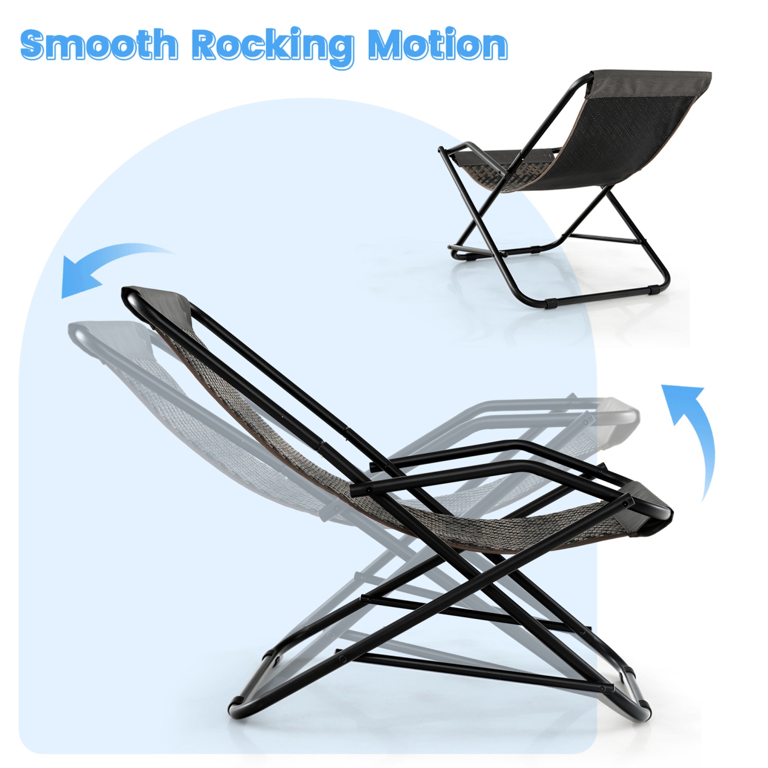 Costway 1PC Patio Folding Rattan Sling Chair Rocking Lounge Chaise Armrest Garden Portable