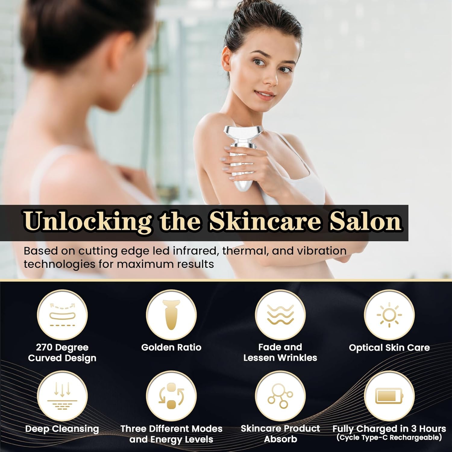 Red Light Beauty Device for Face & Neck,Red Blue LED Light Facial Cold Hot Beauty Device,3 Color Led Face Beauty Device for Home Use