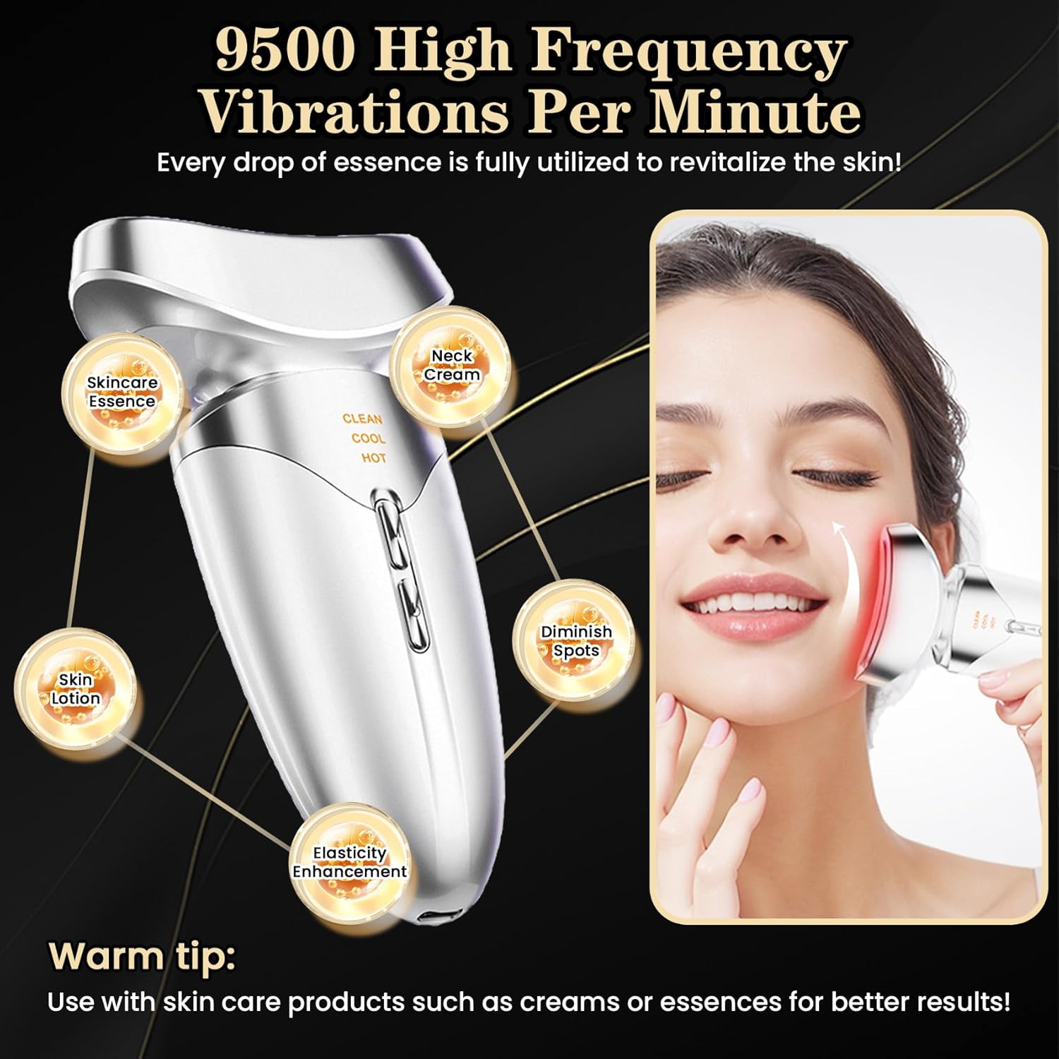 Red Light Beauty Device for Face & Neck,Red Blue LED Light Facial Cold Hot Beauty Device,3 Color Led Face Beauty Device for Home Use