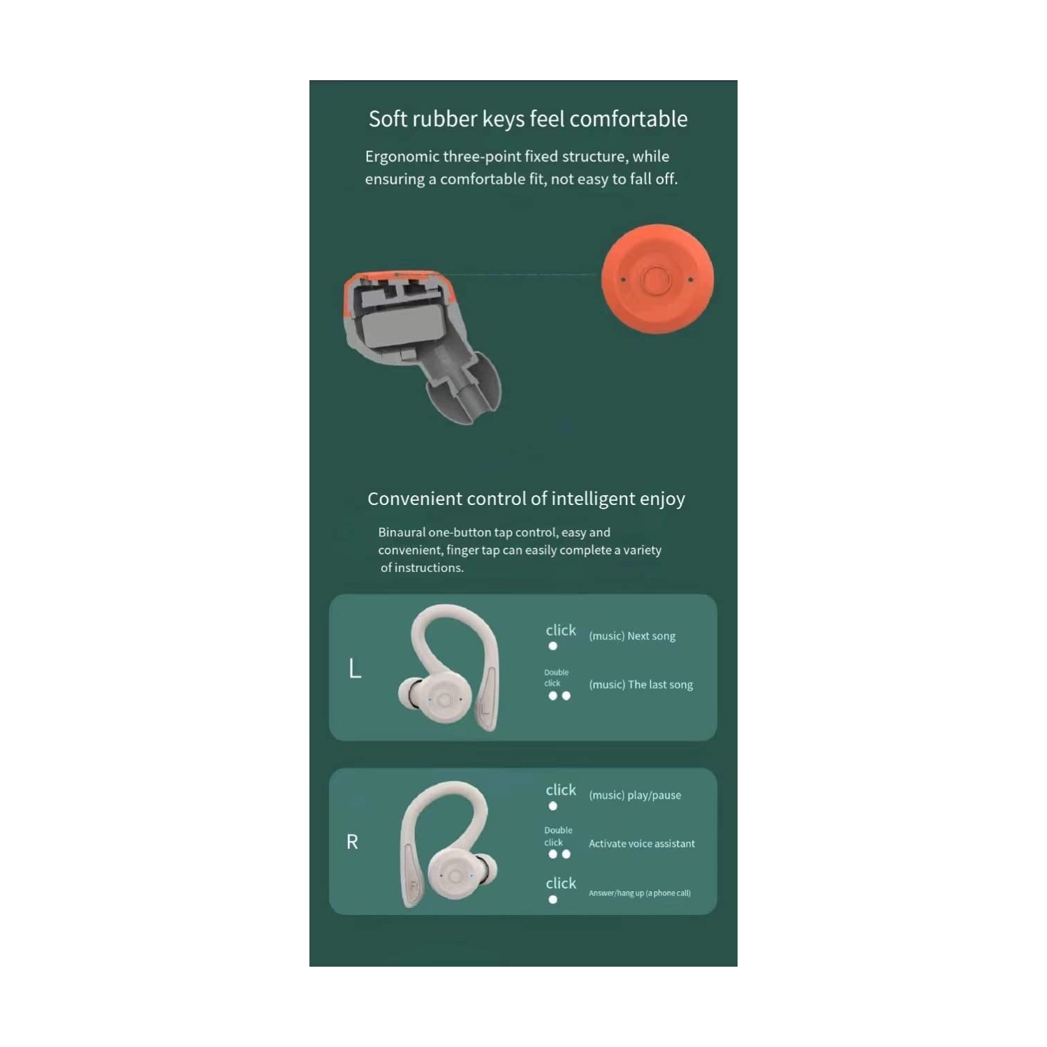 Écouteurs sans fil Bluetooth Sport Écouteurs étanches Casque d'écoute stéréo Hi-Fi à bruit avec micro-orange