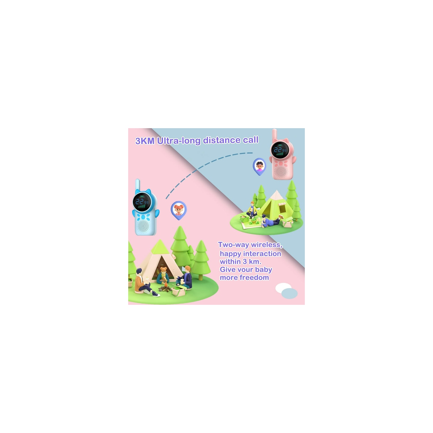 Kids Walkie Talkie, Two-Way Radio, Mini Robot Walkie Talkie, Kids Outdoor Toys, Birthday Christmas Gift for Boys and Girls Aged 3-12 - Pink