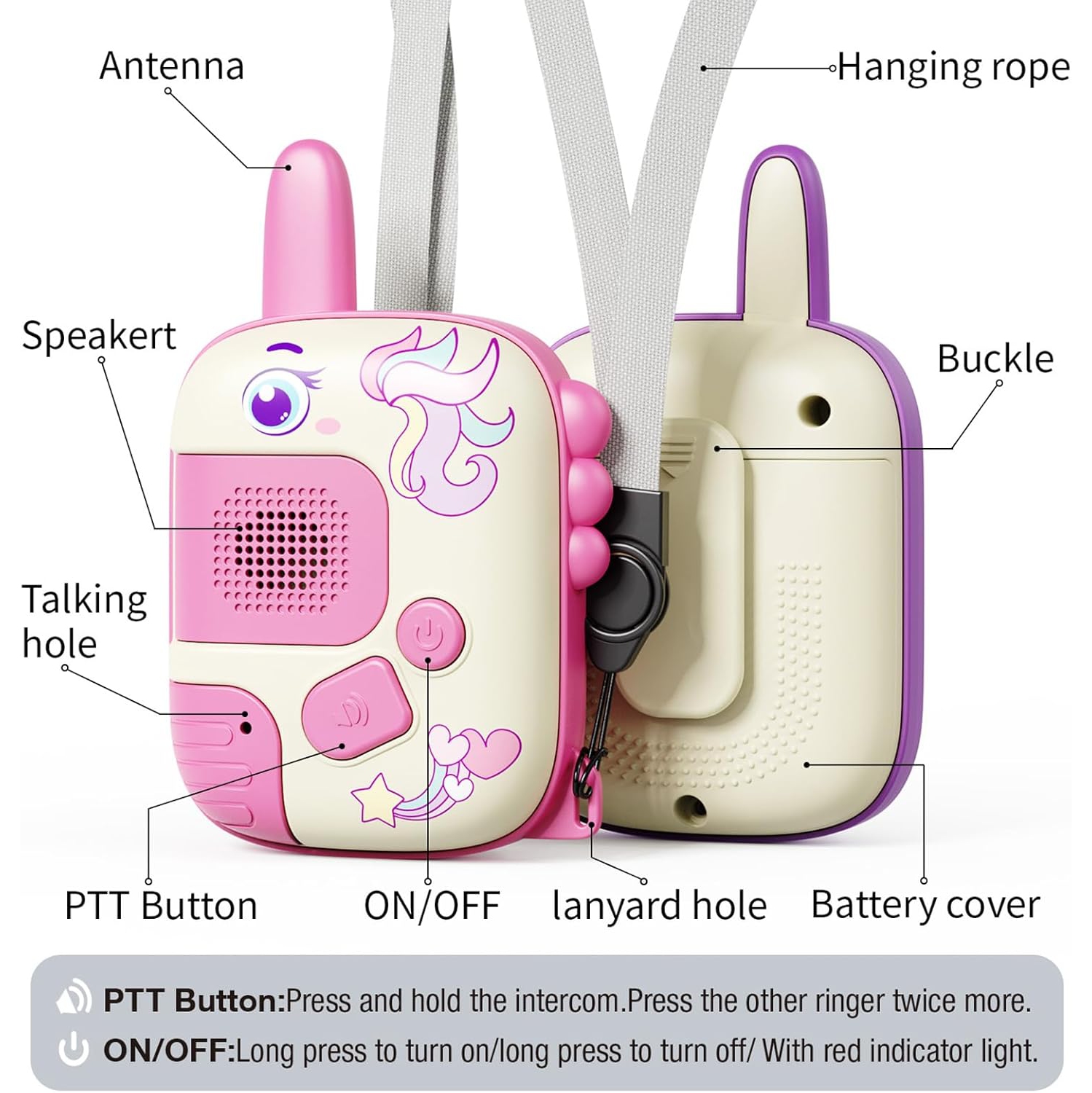 Jouets Walkie-talkie pour filles&nbsp;: Unicorn Toys – Ensemble de 2 cadeaux d'anniversaire pour filles de 3 à 9 ans, communication claire,