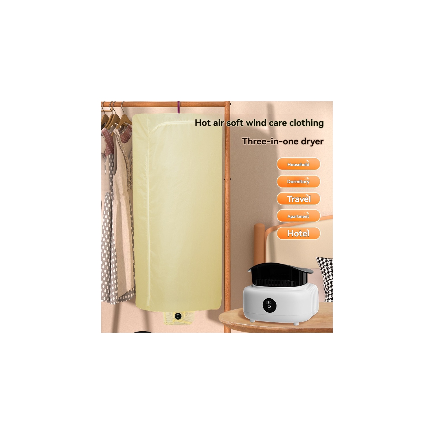 Sécheuse et chaufferette pliables 3-en-1 – Stérilisation de 90 ℃, air chaud de 360° pour vêtements/chaussures/courtepointes, portatif et silencieux