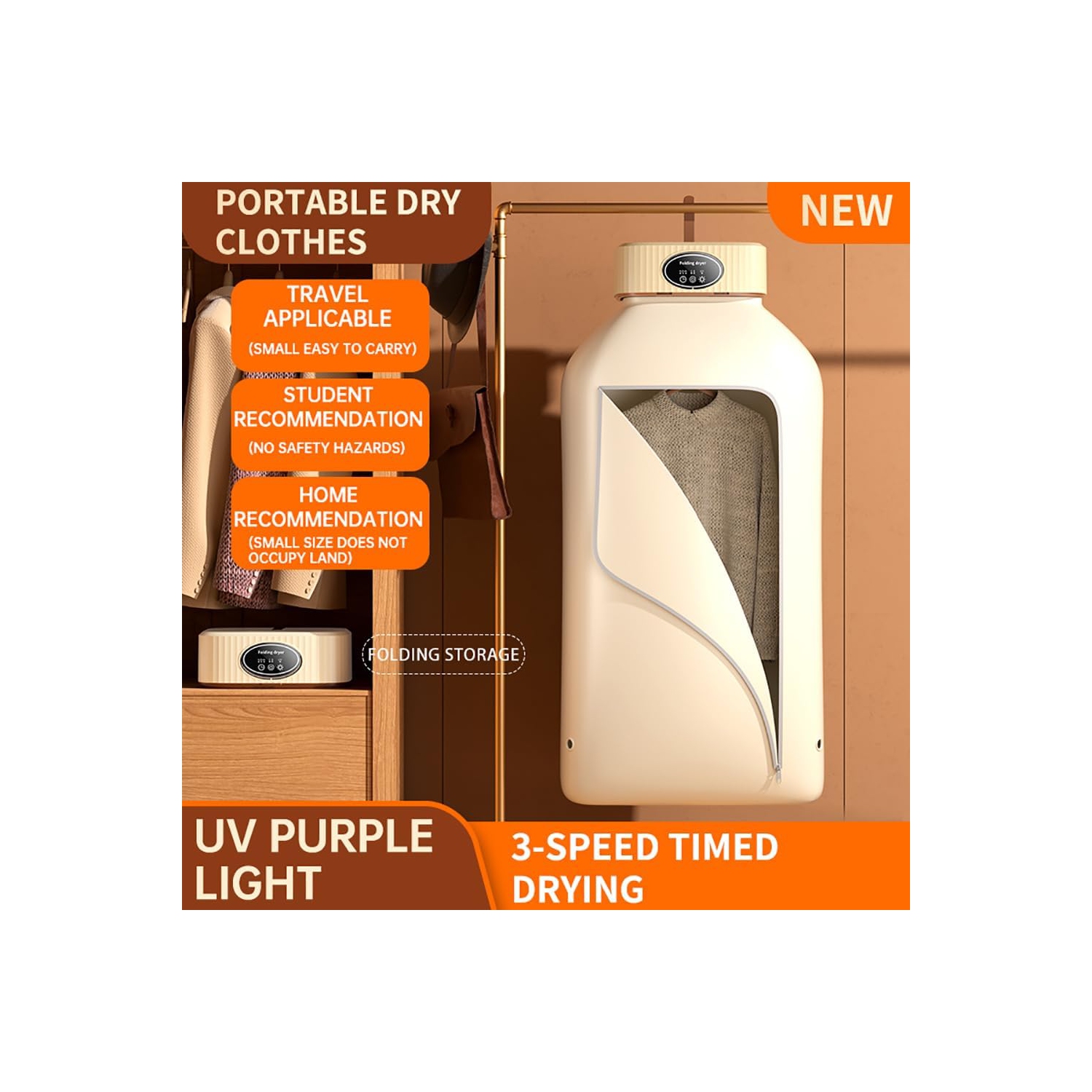 Portable Mini UV Dryer – 20 minutes fast drying, energy saving and space saving, suitable for apartments, dormitories and travel