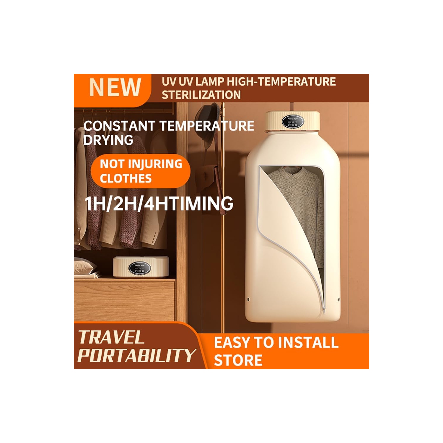 Portable Mini UV Dryer – 20 minutes fast drying, energy saving and space saving, suitable for apartments, dormitories and travel