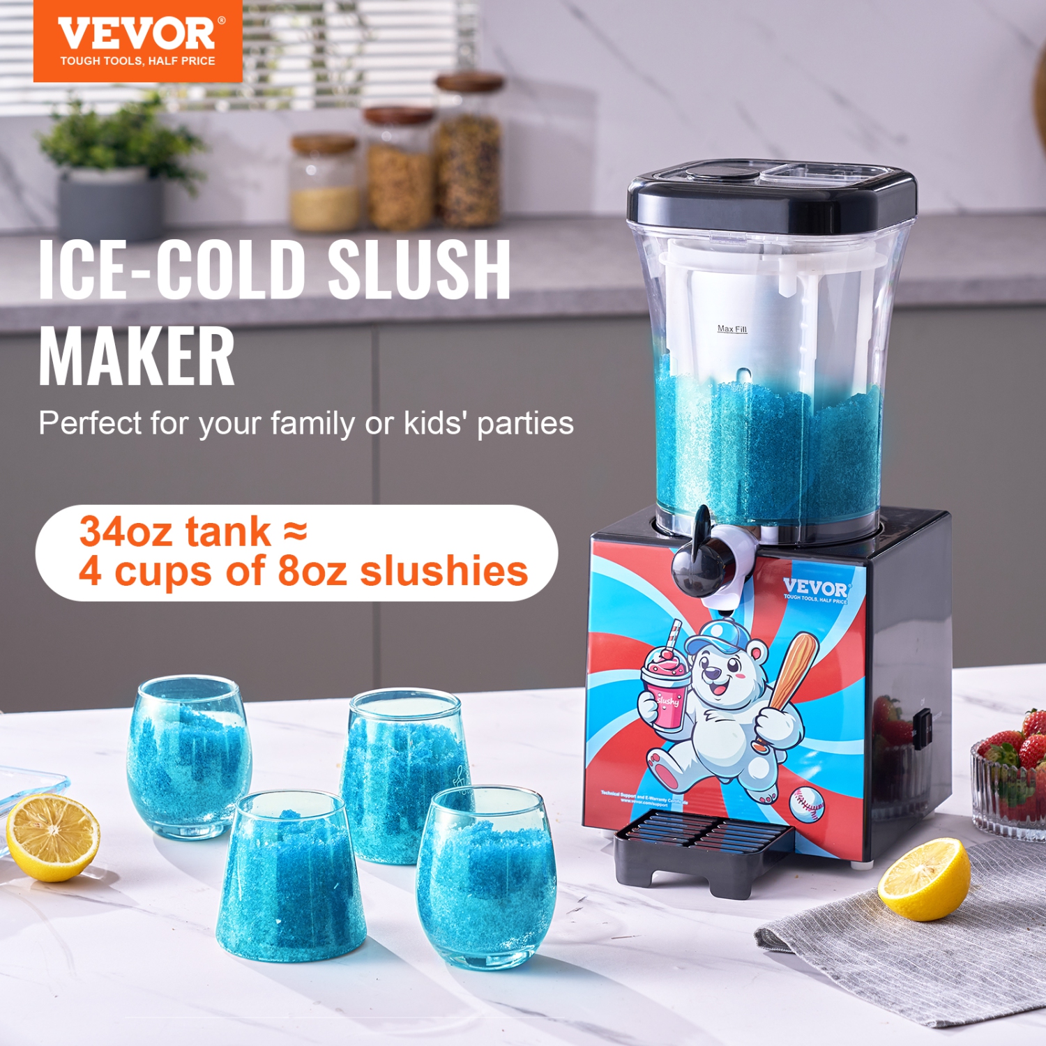 VEVOR 34oz Slushy Machine for Home, Tank Home-use Margarita Machine, Smoothie Frozen Drink Maker with Food-grade Materials, Slushie Machine for Home
