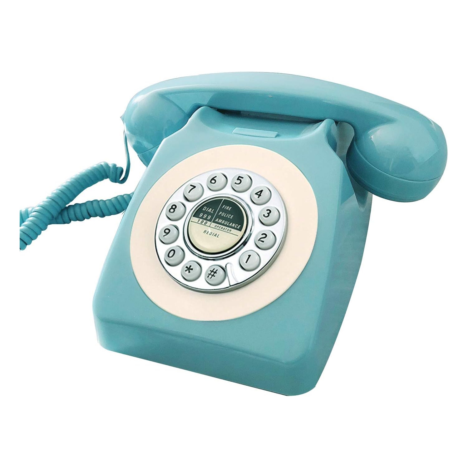 Old retro telephone office landline rotary dial hotel room landline - blue