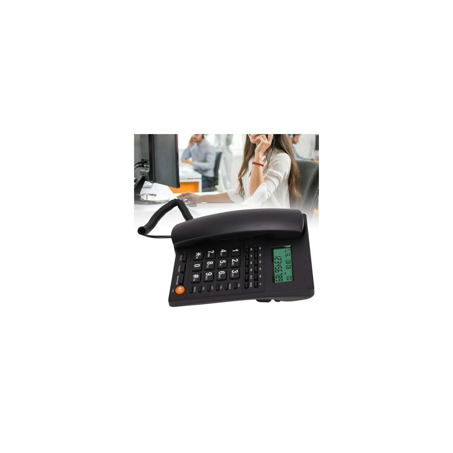 Téléphone filaire fixe, prêt à l'emploi, ordinateur de bureau multifonction professionnel à son clair Téléphone fixe mains libres adapté à la maison